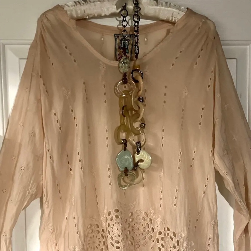 Johnny Was Blouse Womens Embroidered Eyelet Tunic Top Peachy Orange Size Medium